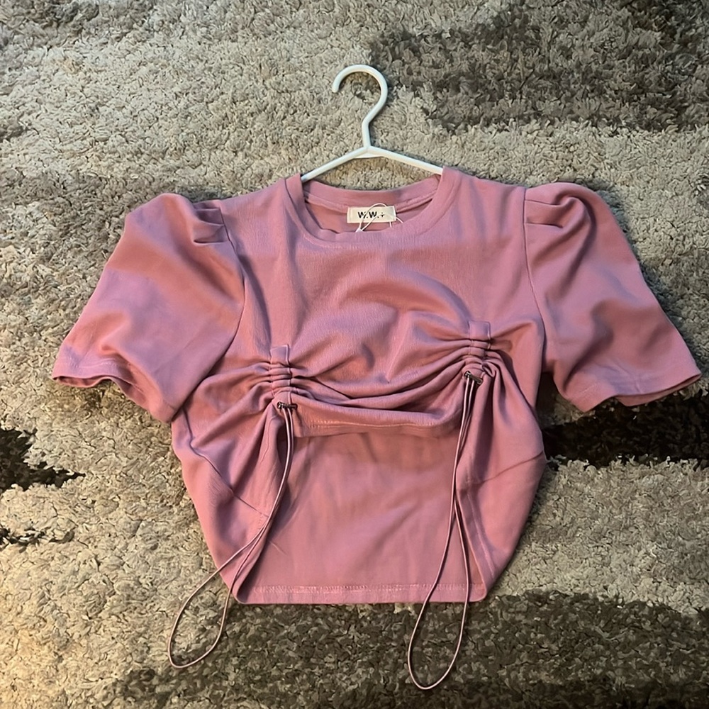 Pink cropped adjustable t-shirt- size small